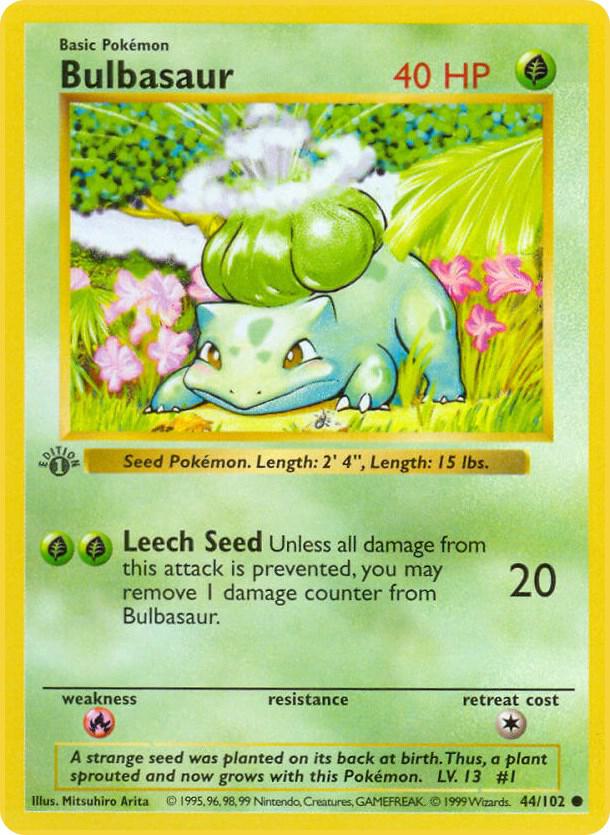 Bulbasaur #44 - 1st Edition - Pokémon Base Set Bulbasaur – Base Set – 44102 – 1st Edition