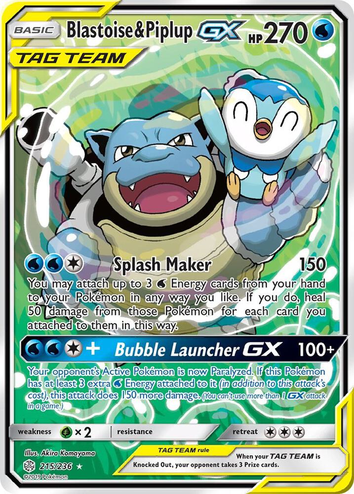 Blastoise & Piplup GX (Alternate Full Art) 215 SM Cosmic Eclipse