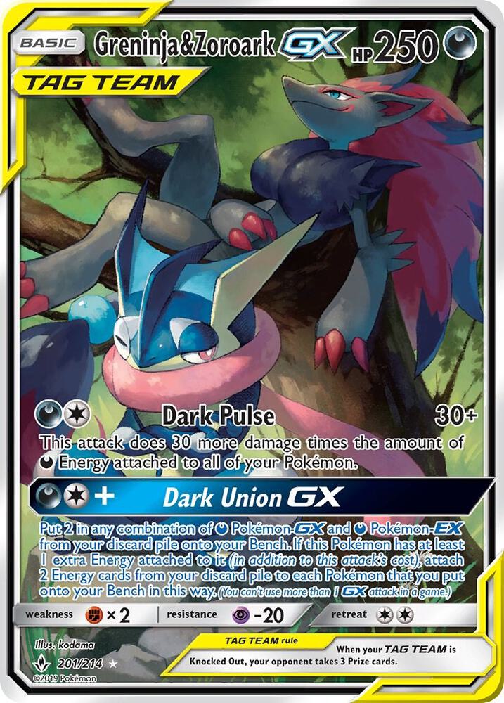 Greninja & Zoroark GX 201 (Alternate Full Art) SM Unbroken Bonds (Ultra Rare)