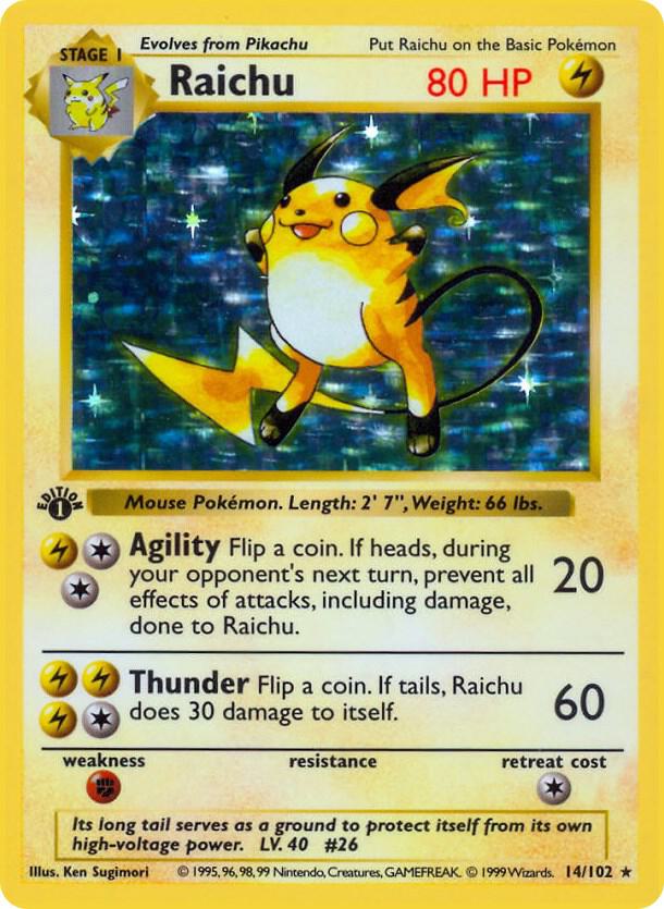 Raichu (14) Base Set (Shadowless) (Holo Rare)