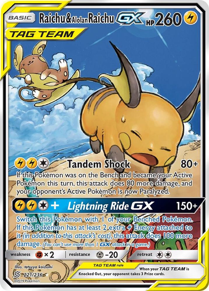 Raichu & Alolan Raichu GX (221) (Alternate Full Art) Unified Minds