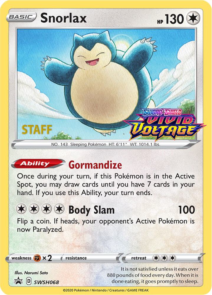 Snorlax SWSH068 (Prerelease) (Stafft)