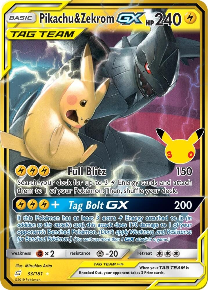 Pikachu and Zekrom GX 33 30th Celebration Classic Collection